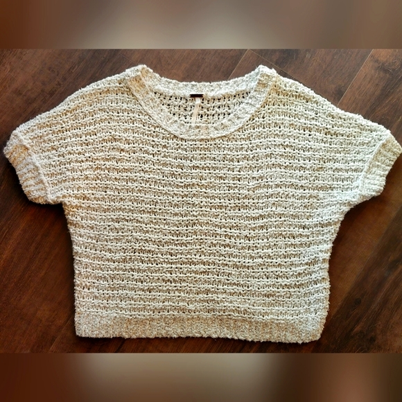 Free People Sweaters - Free People School Boy Beige Open Knit Crochet Short Sleeve Sweater Size Small